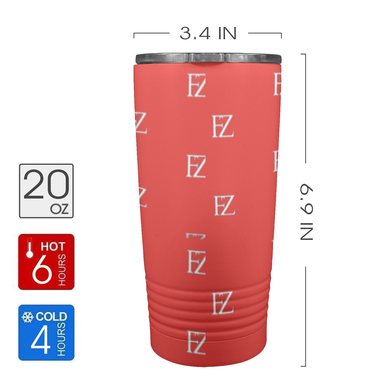 fz original coffee cup - red insulated stainless steel tumbler (20oz )