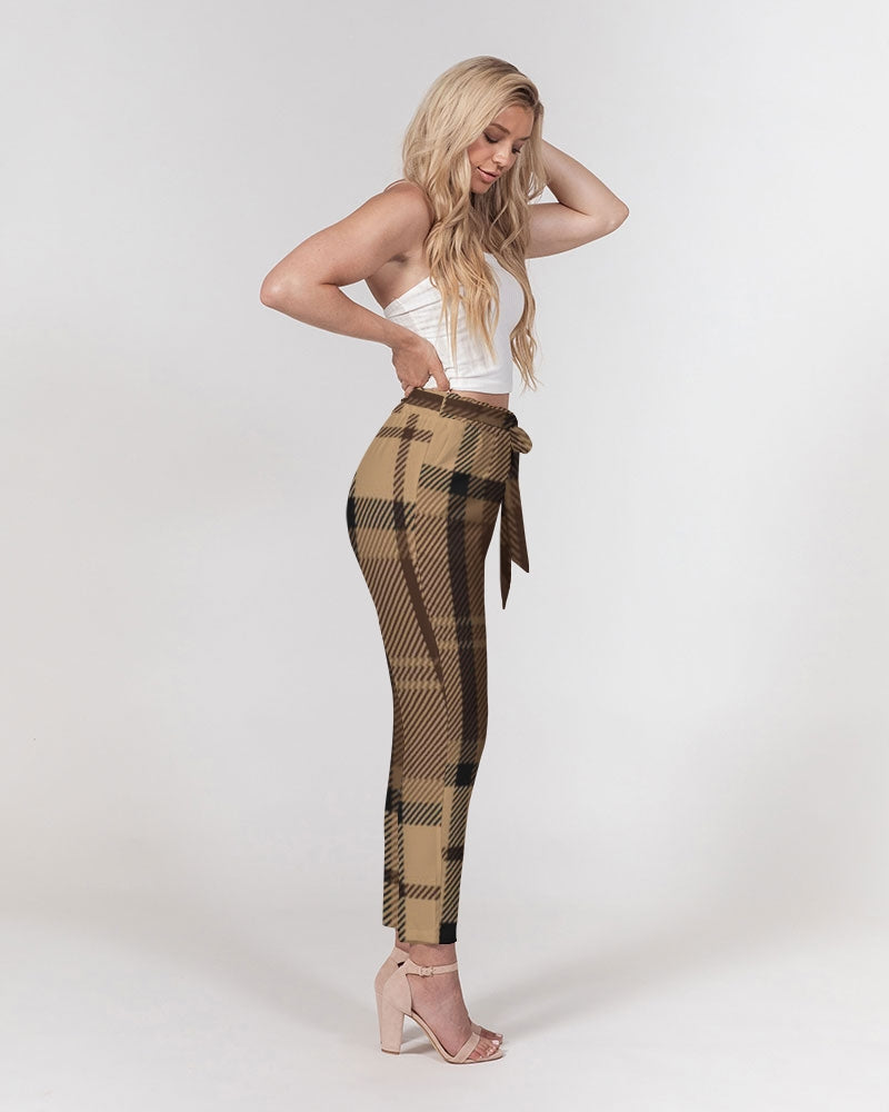 fz plaid women's belted tapered pants