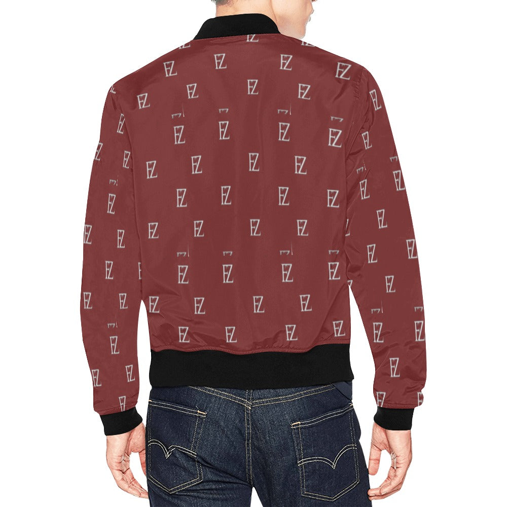 fz men's designer jacket- burgundy black men's all over print casual jacket (model h19)
