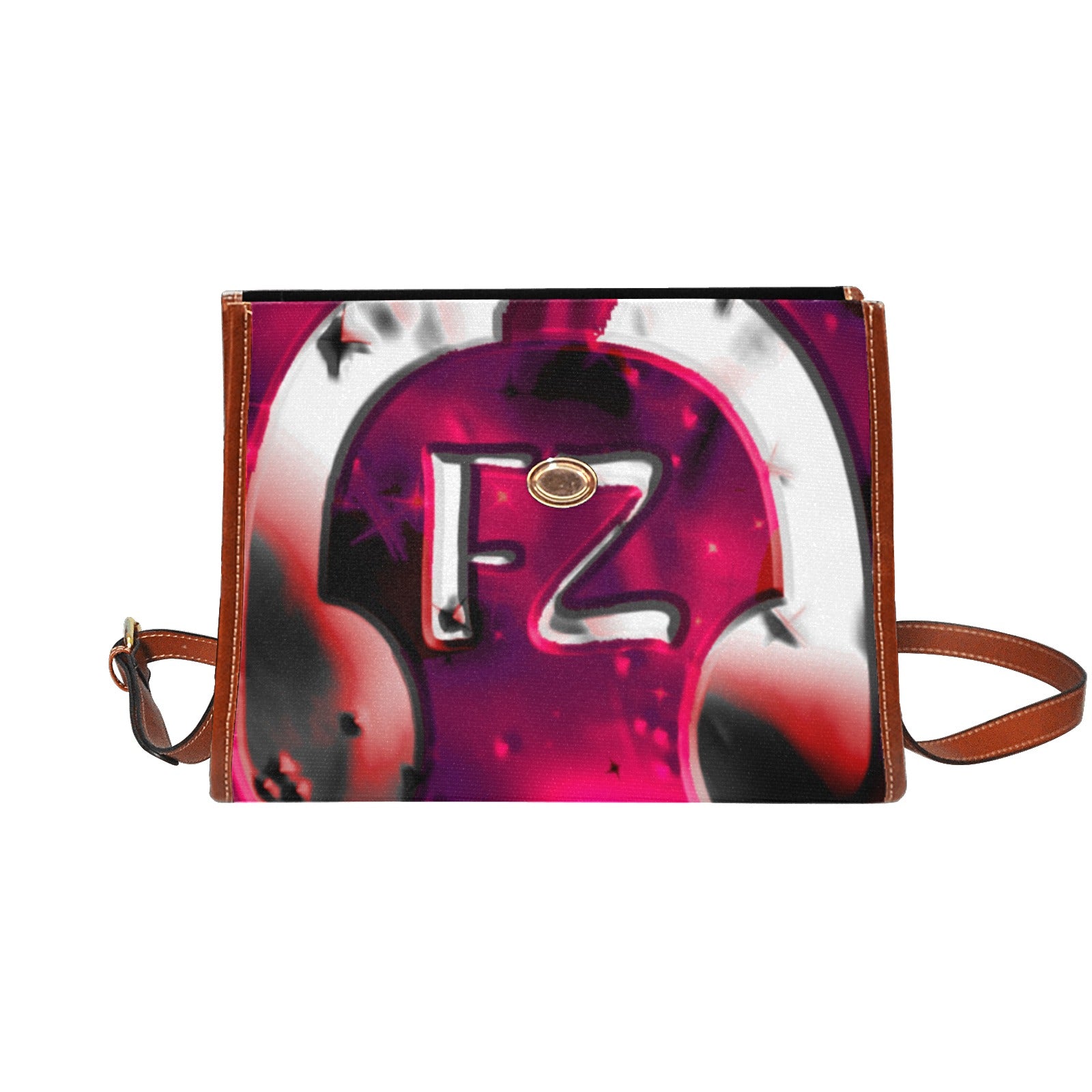 fz red abstract handbag all over print waterproof canvas bag(model1641)(brown strap)