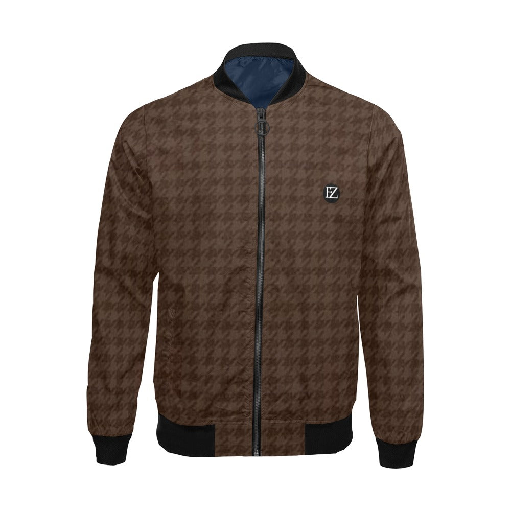 fz men's designer jacket- brown plaid men's all over print casual jacket (model h19)