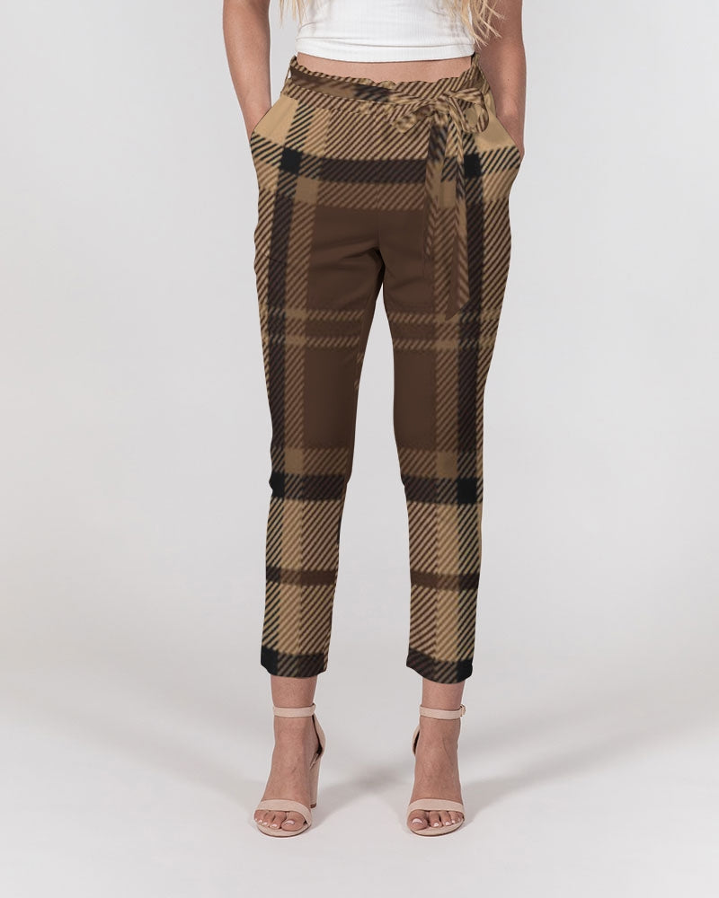 fz plaid women's belted tapered pants
