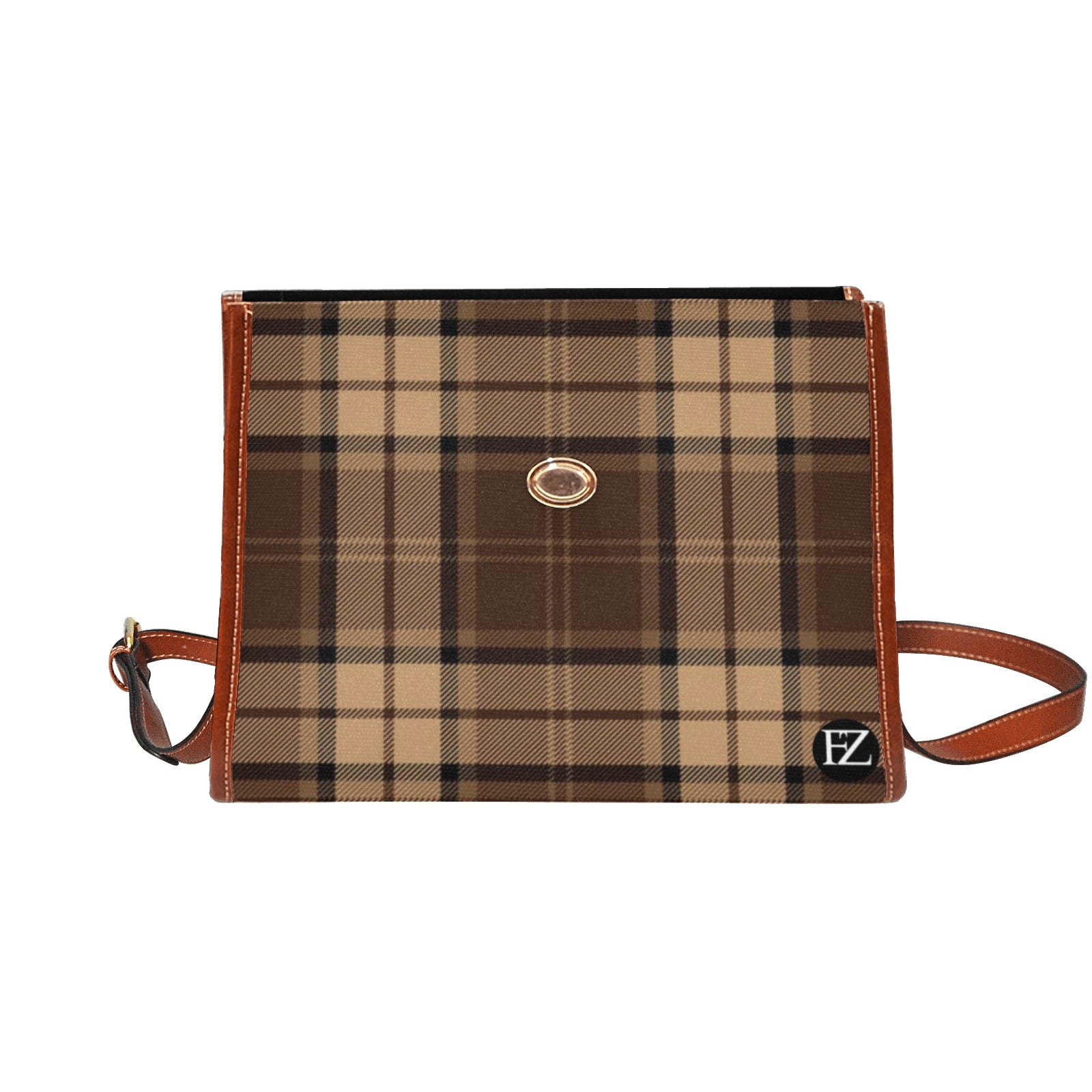 fz women's plaid hand bag all over print waterproof canvas bag(model1641)(brown strap)