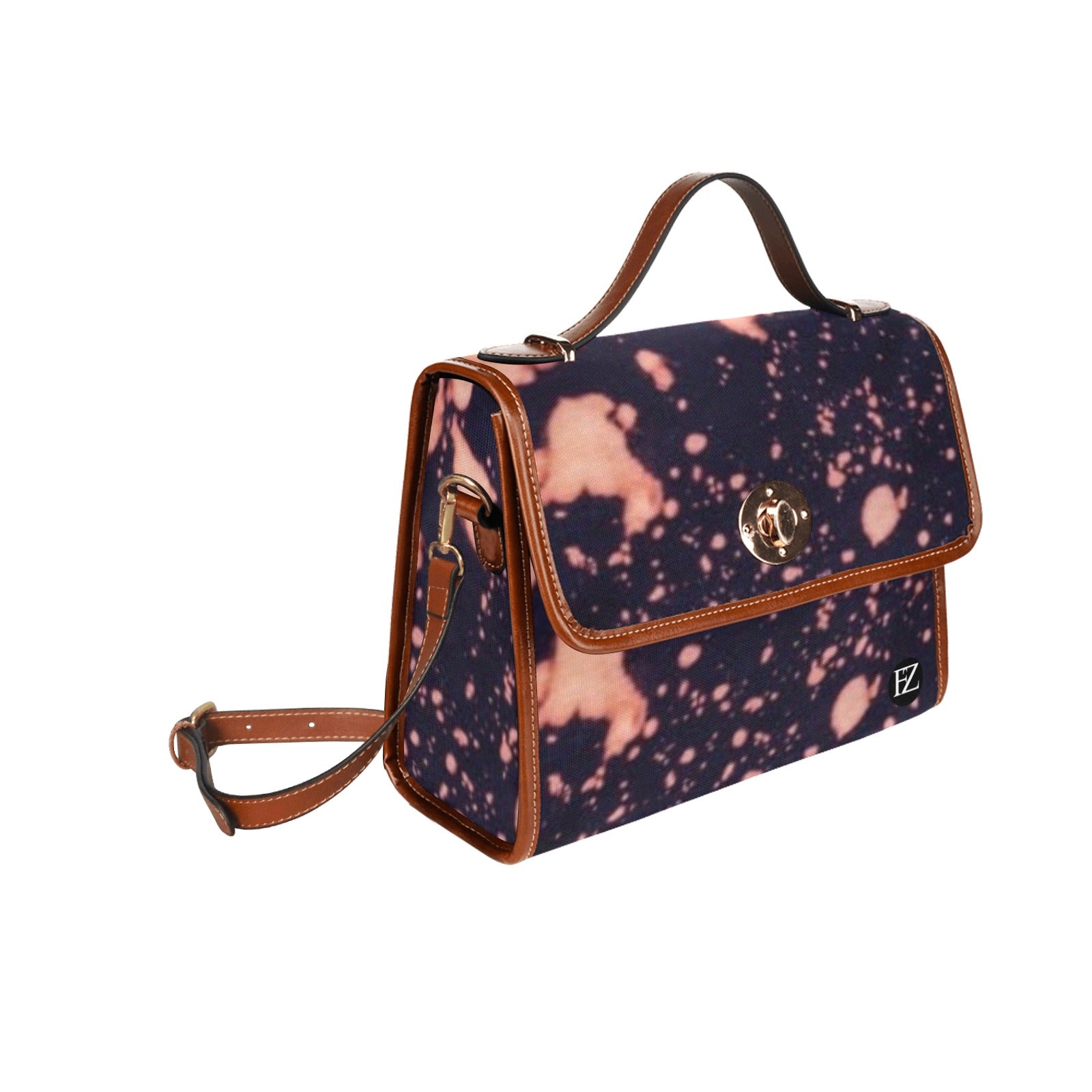 fz original handbag - dye all over print waterproof canvas bag(model1641)(brown strap)