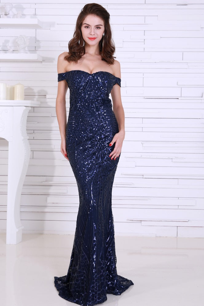 fz women's navy blue sequin evening dress