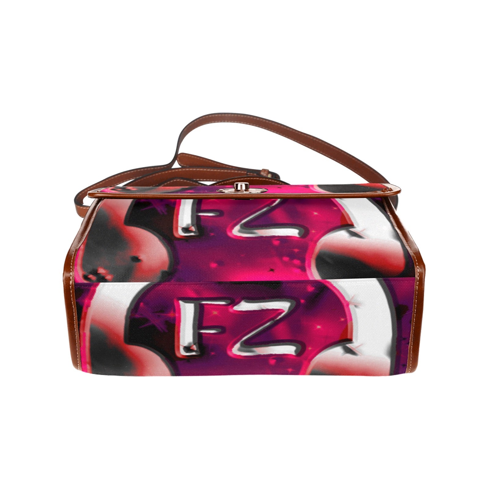 fz red abstract handbag all over print waterproof canvas bag(model1641)(brown strap)