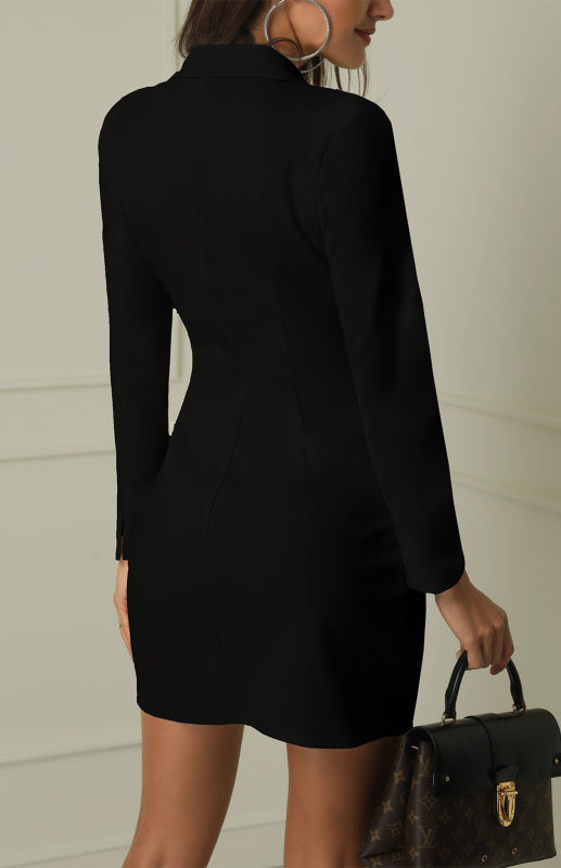 v-neck double breasted suit coat dress