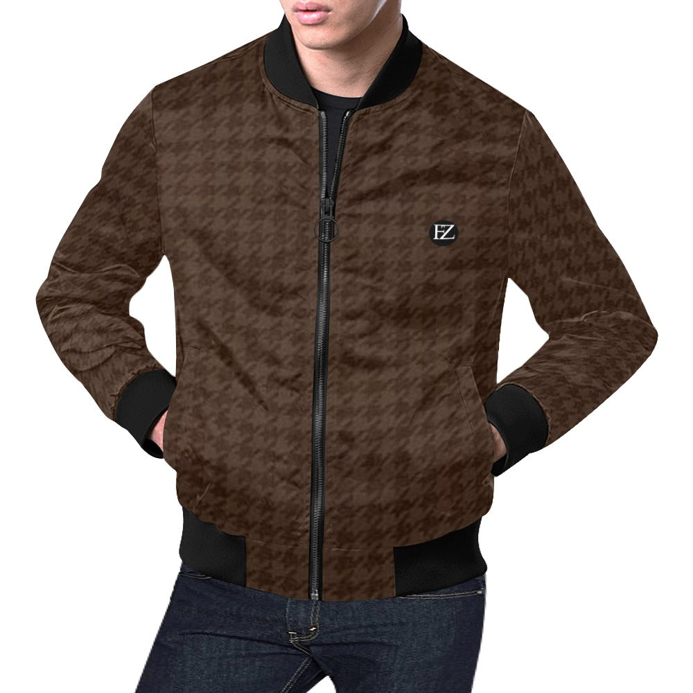 fz men's designer jacket- brown plaid men's all over print casual jacket (model h19)