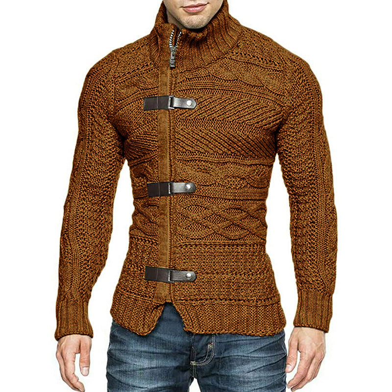 FZ Men's Leather Button Long Sleeve Knitted Sweater Jacket - FZwear