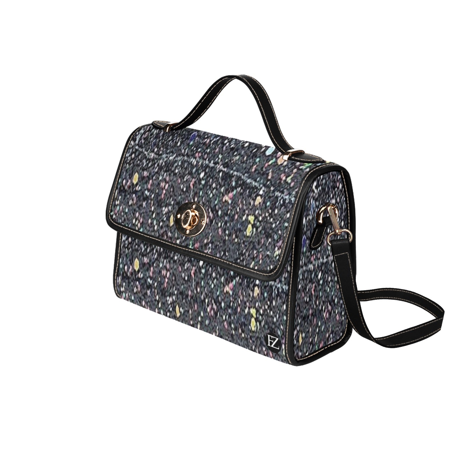 fz rhinestone handbag all over print canvas bag (model 1641)(black)