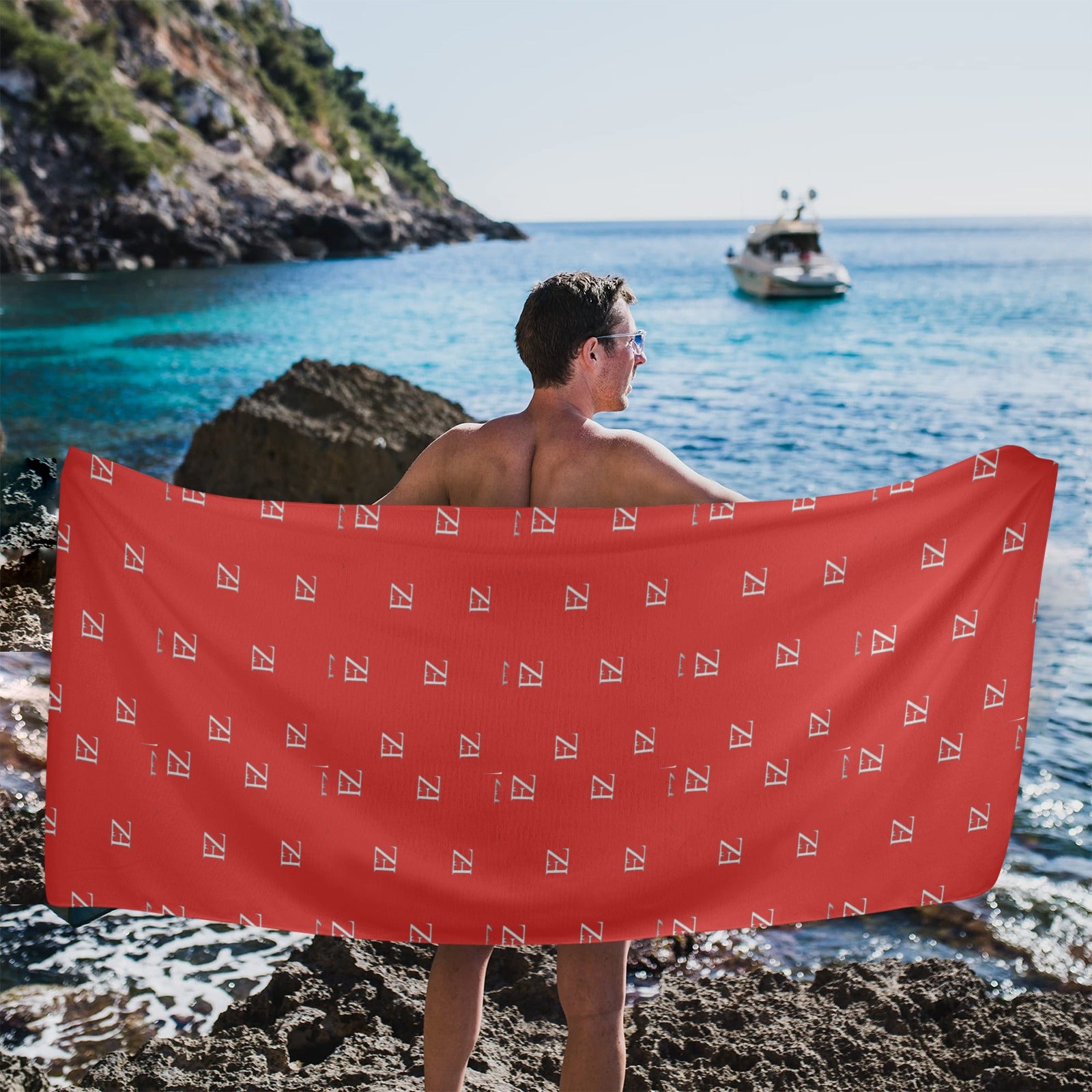 fz towel - red beach towel 31"x71"(new)( made in queen)