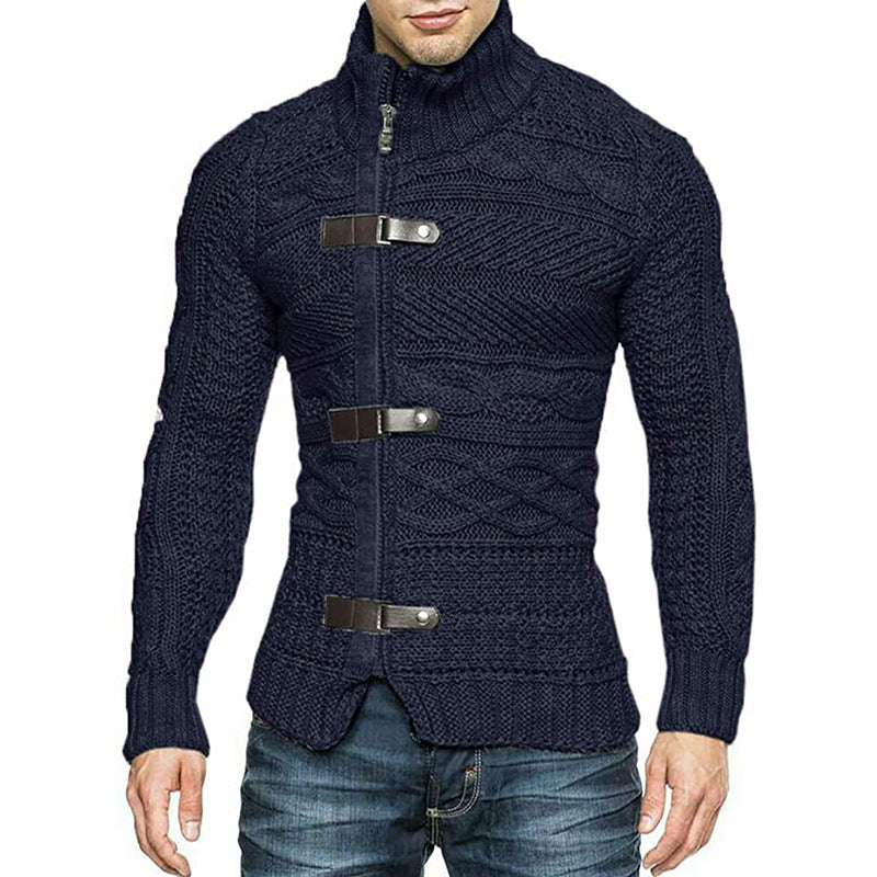 FZ Men's Leather Button Long Sleeve Knitted Sweater Jacket - FZwear