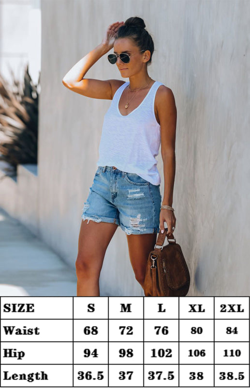 women's torn straight casual denim shorts