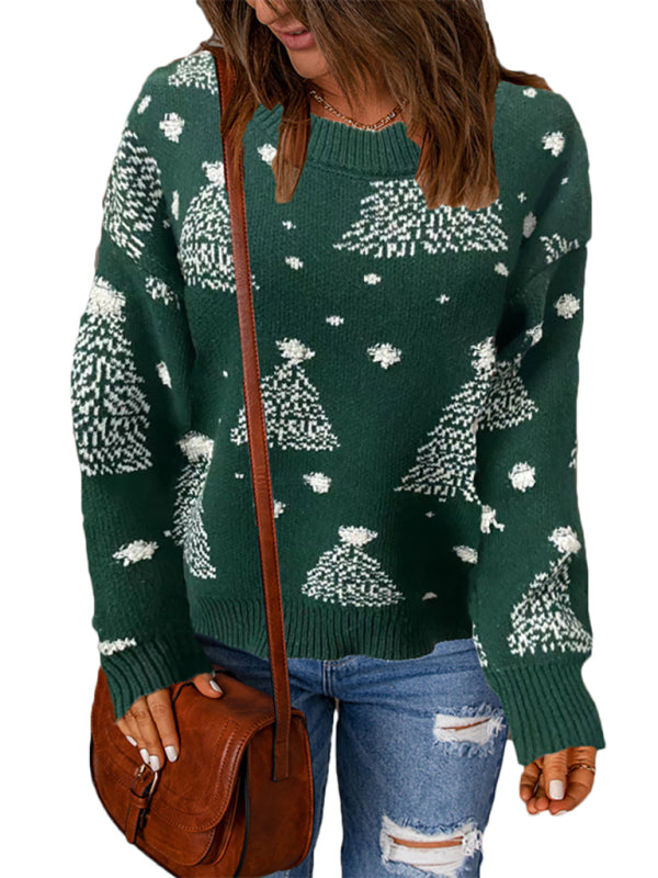 women's pullover christmas knitted long sleeve sweater