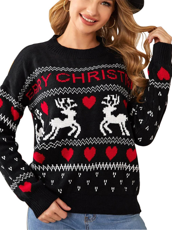 women's pullover christmas knitted long sleeve sweater