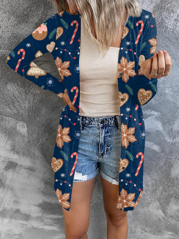 women's christmas themed printed jacket small cardigan