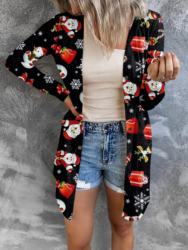 women's christmas themed printed jacket small cardigan
