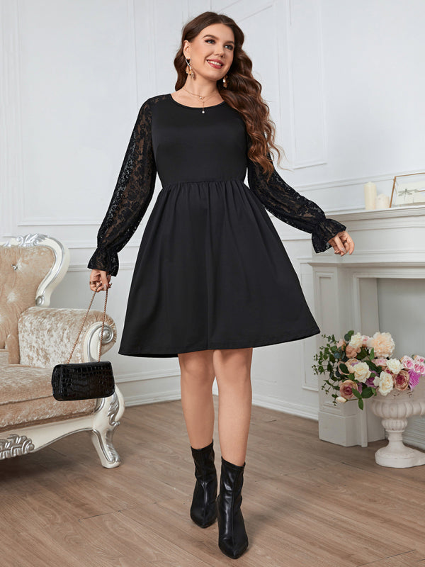 women's solid color lace elegant plus size dress