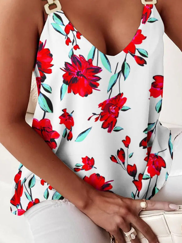 sleeveless chain halter print ladies tank top