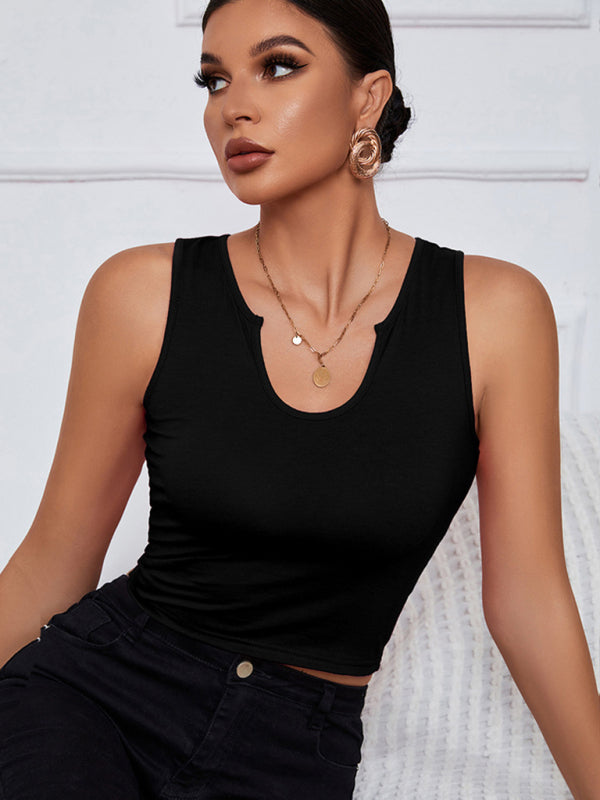 women's knitted u-neck all-match short vest