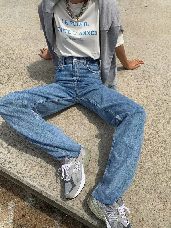 New high-waist floor-length loose slimming straight wide-leg jeans - FZwear