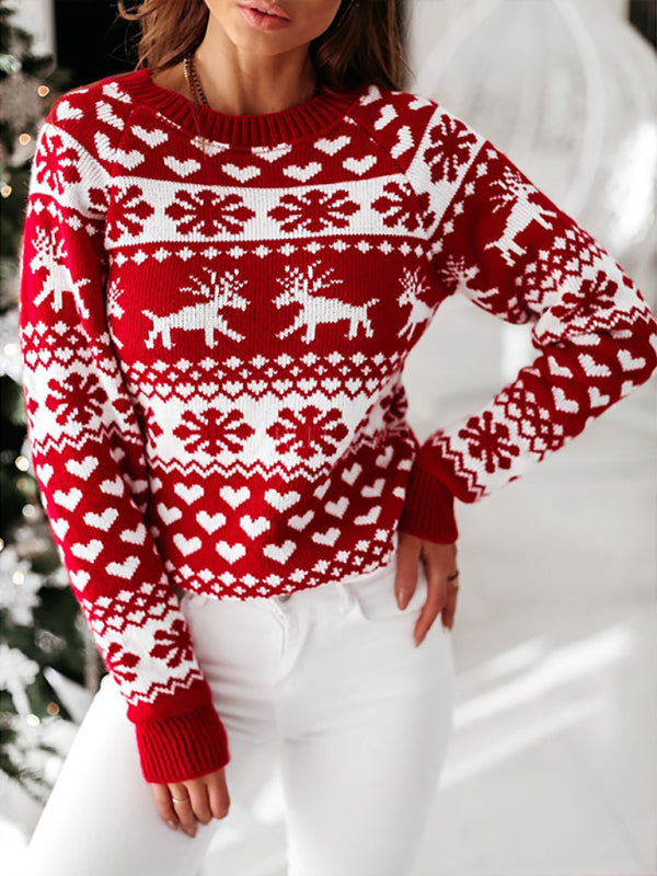 women's christmas elk long sleeve knit sweater