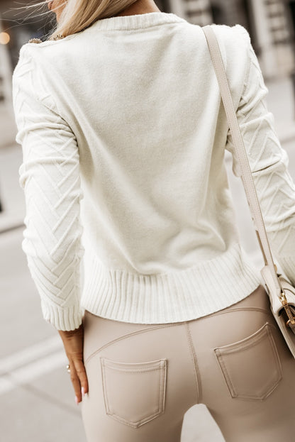 FZ Women's Textured Knit Button Decor Pullover Sweater Top