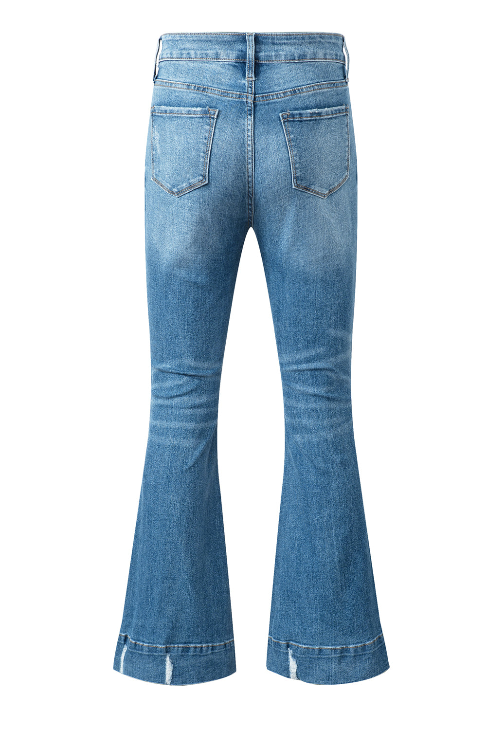 Sky Blue Slight Distressed Medium Wash Flare Jeans - FZwear