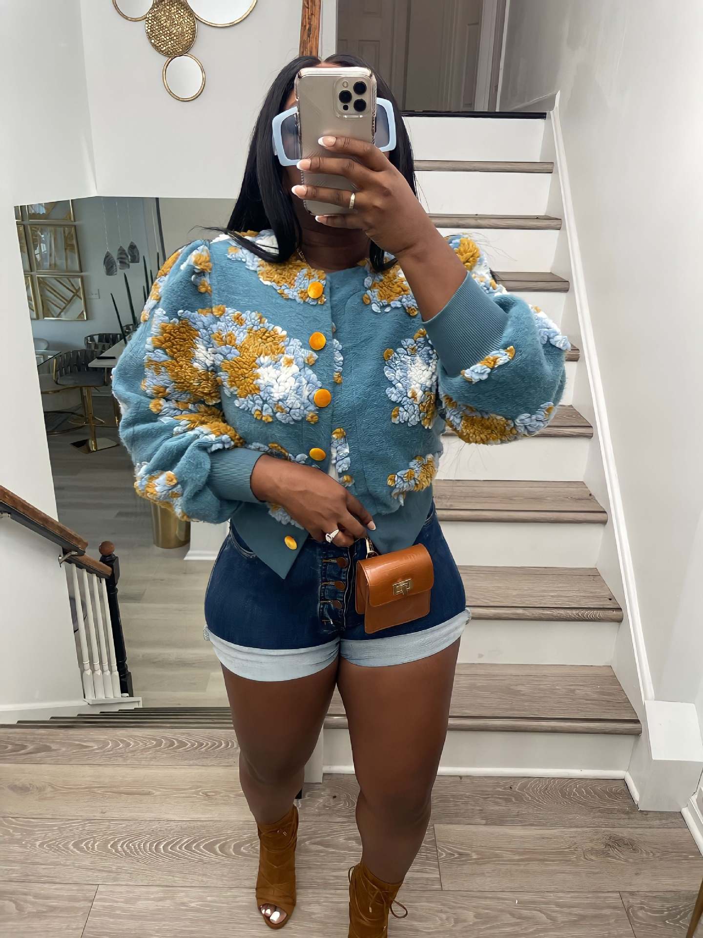 FZ Women's Retro Three Dimensional Floral Loose Single Breasted Jacket