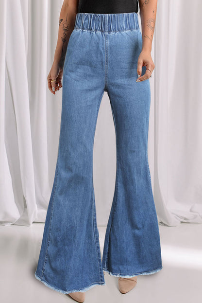 FZ Women's Elastic Waist Blue Bell Bottom Denim Pants - FZwear