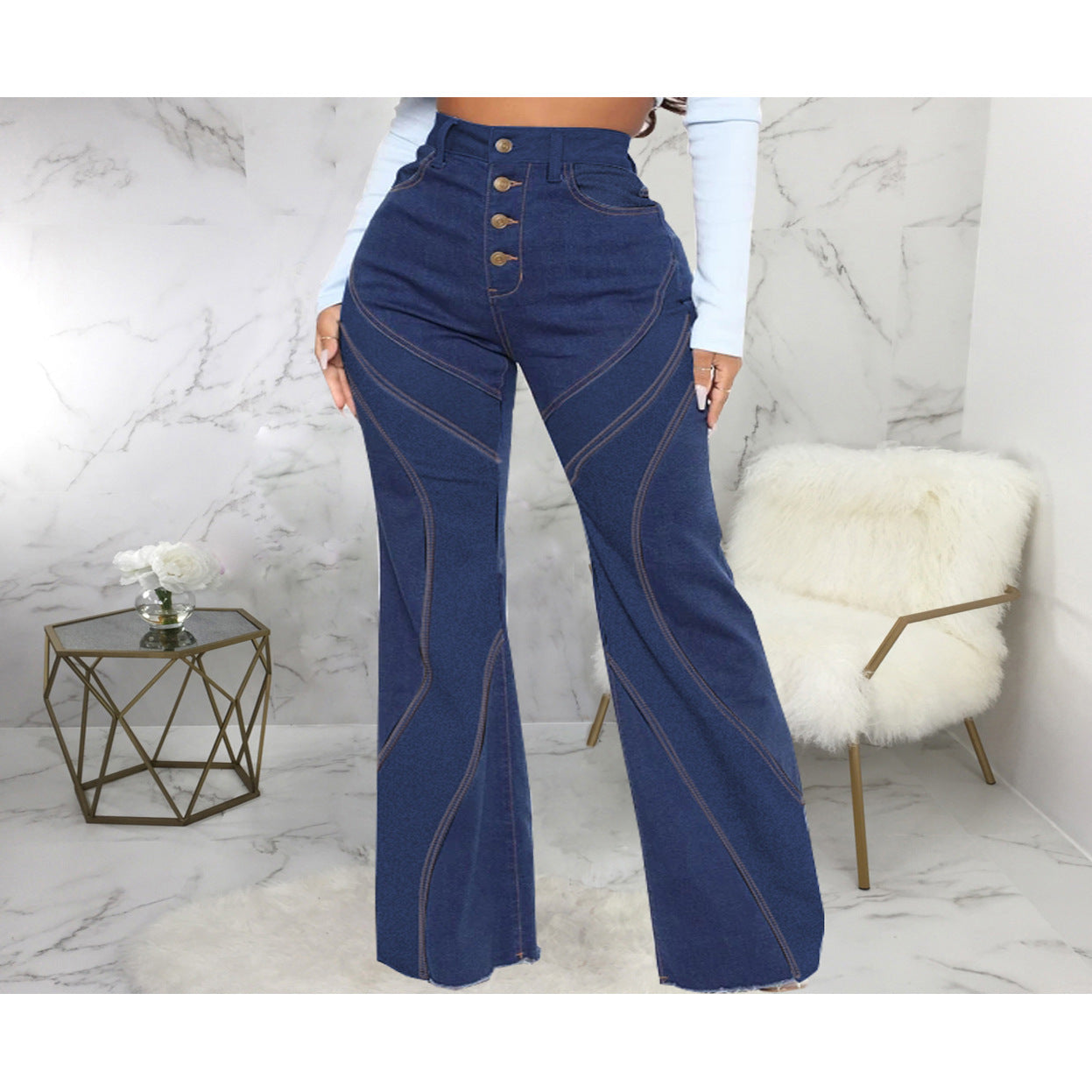 FZ Women's Stitching Stretch Slim Fit Bell Bottom Denim Pants - FZwear