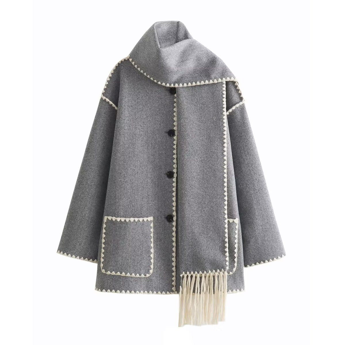 FZ Women's Scarf Decoration Stitching Woolen Jacket - FZwear