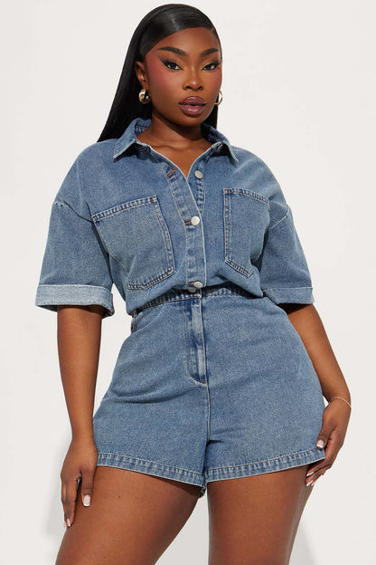 High Elastic Short Sleeve Loose Wash Denim Jumpsuit Jumpsuit Joliss