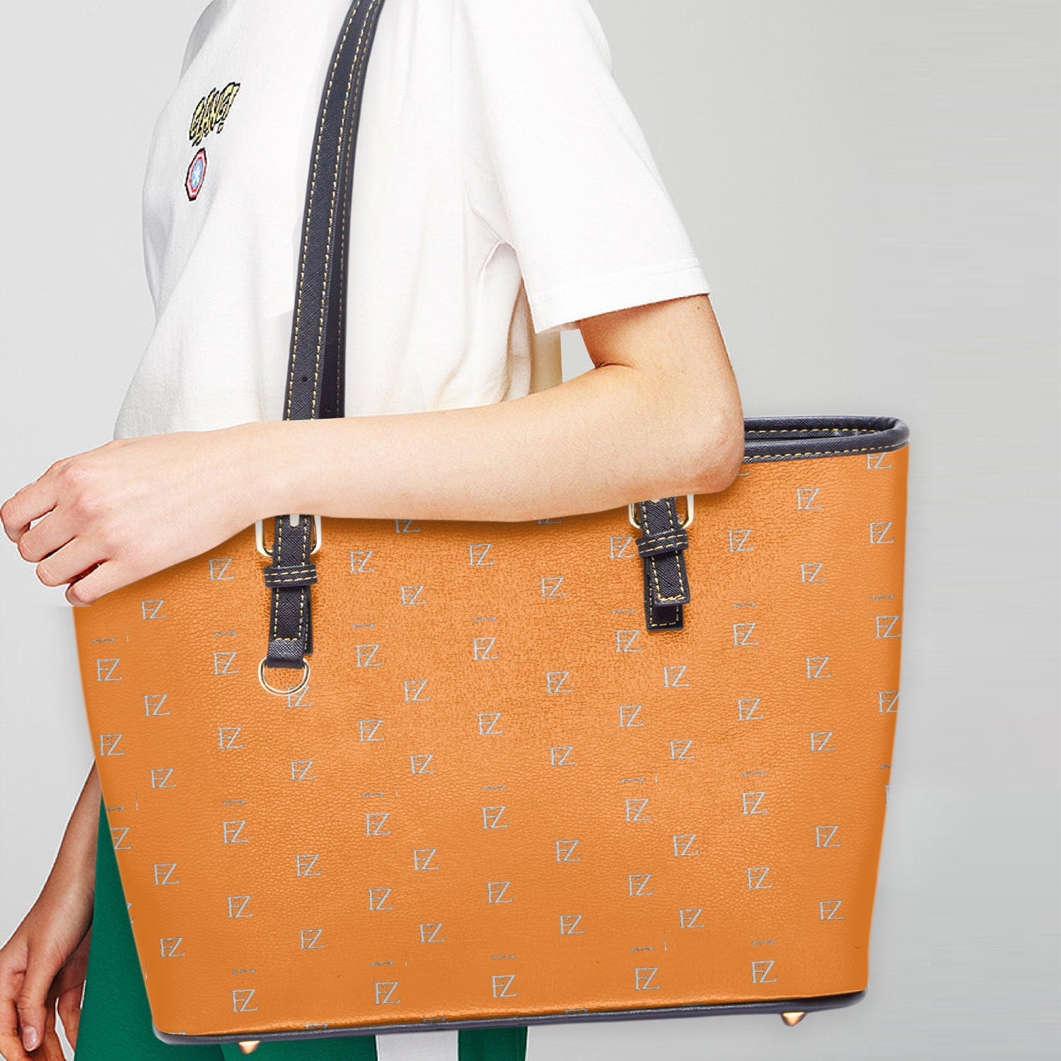 FZ Women's Large Leather Tote Bag JetPrint