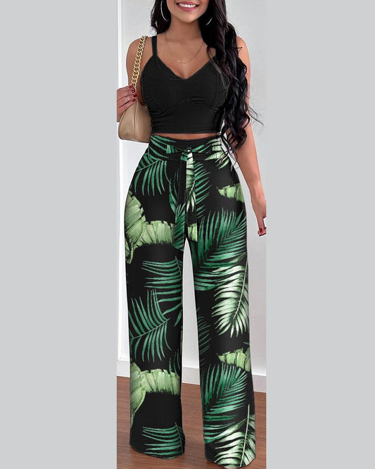 FZ Women's Tropical Print High Waist Pants Set - FZwear