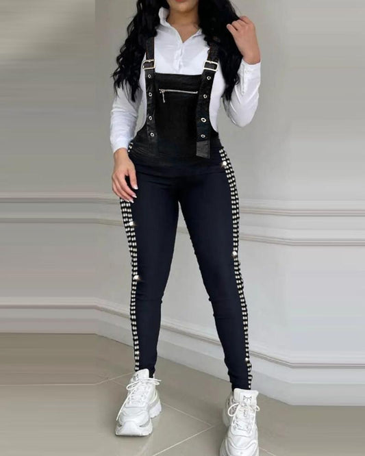 FZ Women's Rhinestone Decor Buckled Suspender Jumpsuit - FZwear