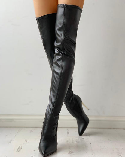 FZ Women's Zipper Knee-High Thin Heel Boots