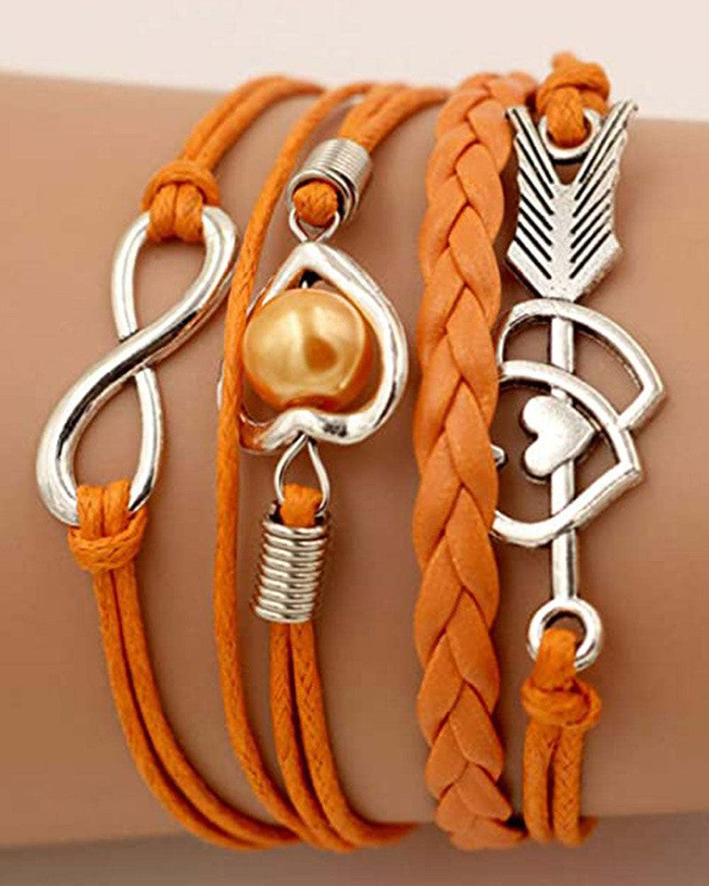 FZ 1pc Double Heart Braided Leather Bracelet