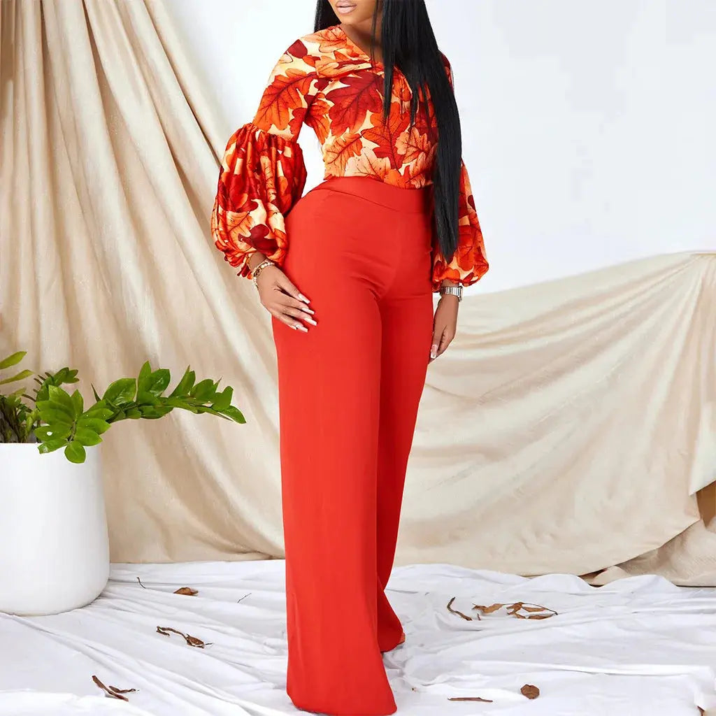 FZ Women's Printed Elegant Two Piece Pants Suit