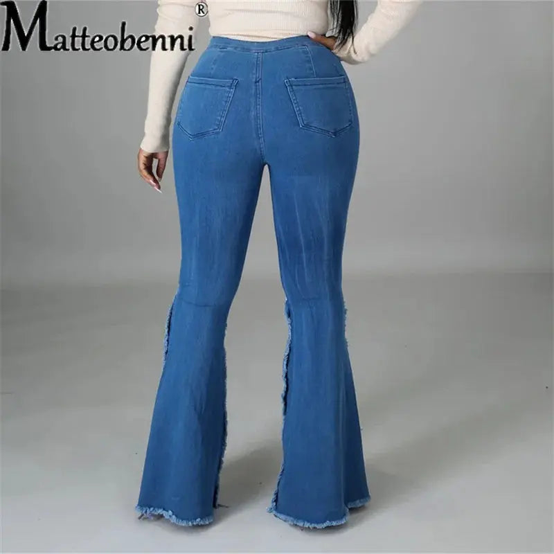 2021 Sexy Ripped Jeans For Women High Waist Jeans Vintage Flare Jeans With Holes Patchwork Bell Bottom Jean Denim Pants Trousers FZwear