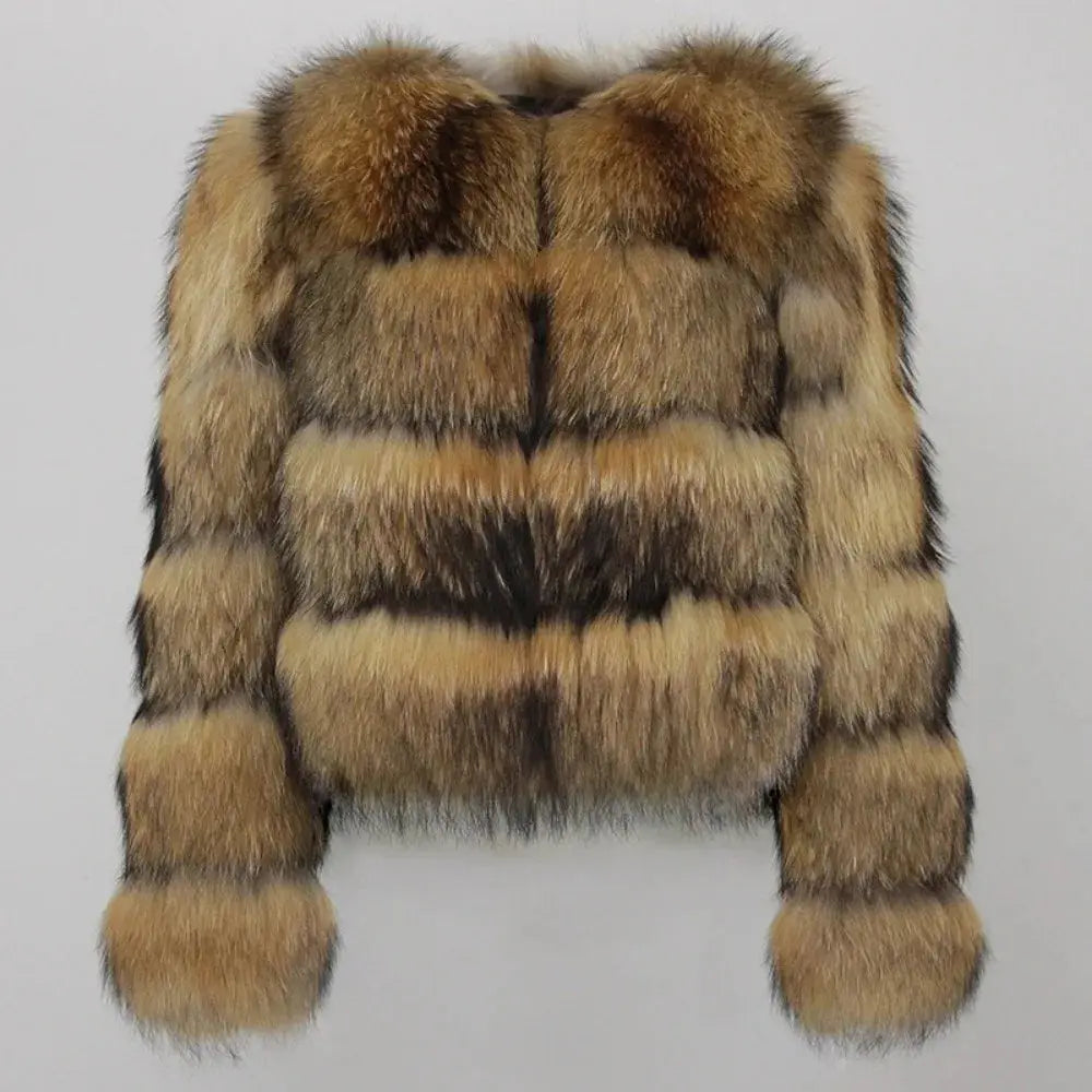 2024 Natural Fox Fur Raccoon Outerwear Real Fox Fur Coat Winter Jacket Women O-neck Thick Warm Luxury Female Plus Size FZwear