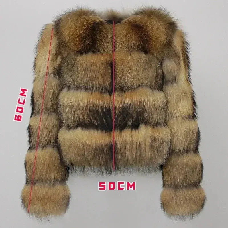 2024 Natural Fox Fur Raccoon Outerwear Real Fox Fur Coat Winter Jacket Women O-neck Thick Warm Luxury Female Plus Size FZwear
