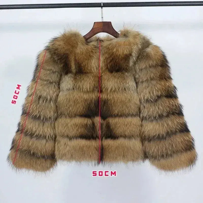 2024 Natural Fox Fur Raccoon Outerwear Real Fox Fur Coat Winter Jacket Women O-neck Thick Warm Luxury Female Plus Size FZwear