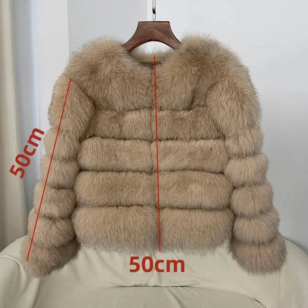 2024 Natural Fox Fur Raccoon Outerwear Real Fox Fur Coat Winter Jacket Women O-neck Thick Warm Luxury Female Plus Size FZwear