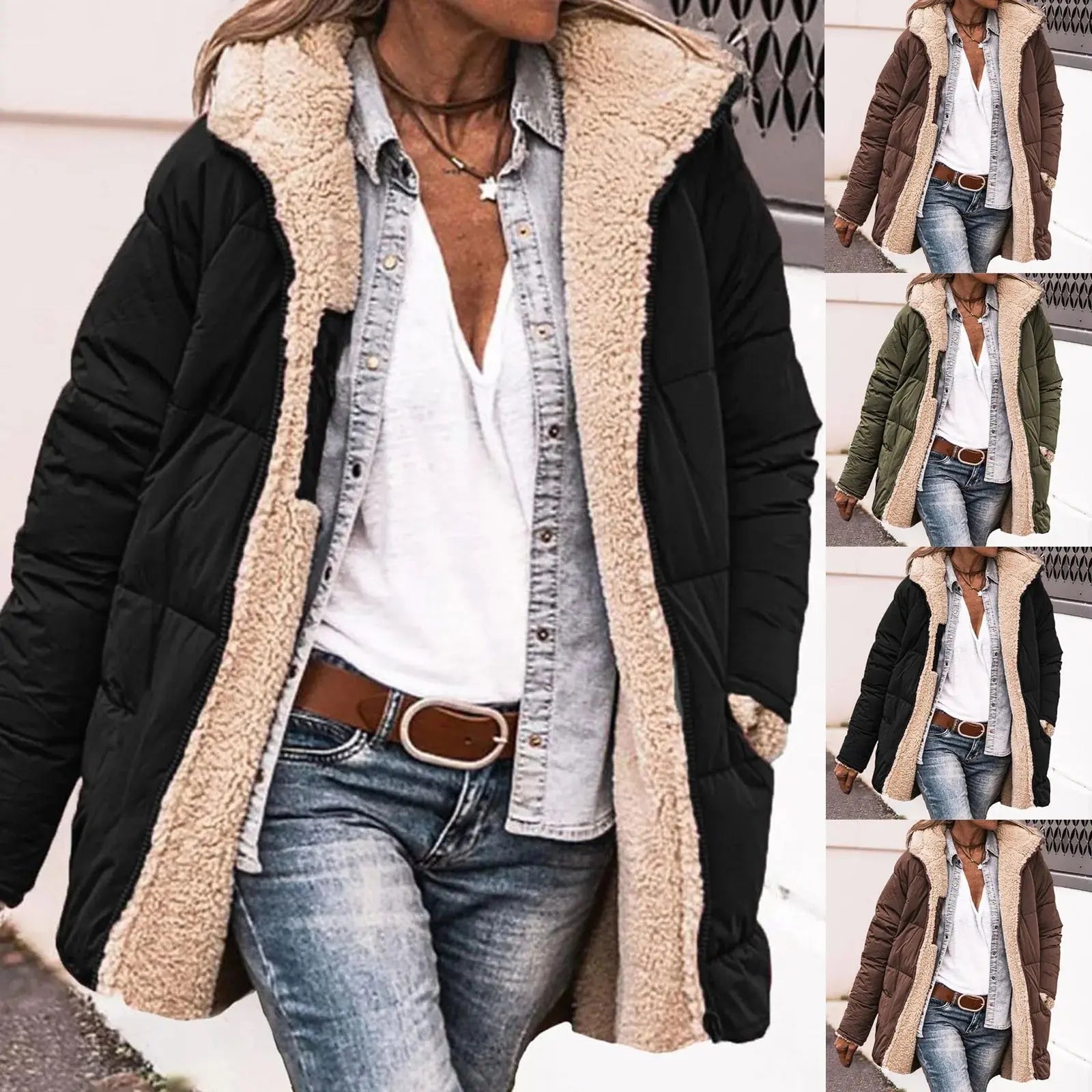 2024 New Winter Women Cotton Jacket Fleece Casual Slim Coat Hooded Parkas Wadded Warm Overcoat Plus Size Female Coat FZwear