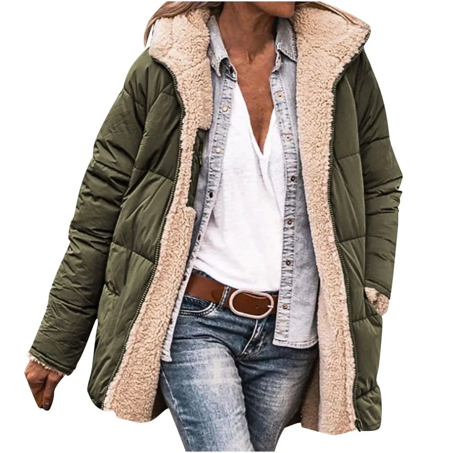 2024 New Winter Women Cotton Jacket Fleece Casual Slim Coat Hooded Parkas Wadded Warm Overcoat Plus Size Female Coat FZwear