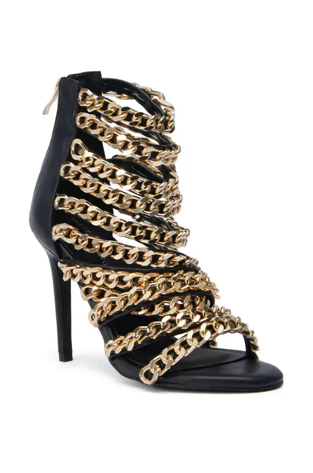 2025 Elegant Chain Strapps Luxry Designer Women Sandal Summer Gold Chain Sexy Stiletto High Heel Sandals Shoe Big Size 44 FZwear