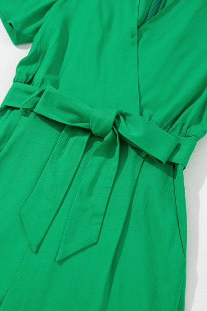FZ Women's Bright Green Wrap V Neck Belted Elegant Jumpsuit - FZwear
