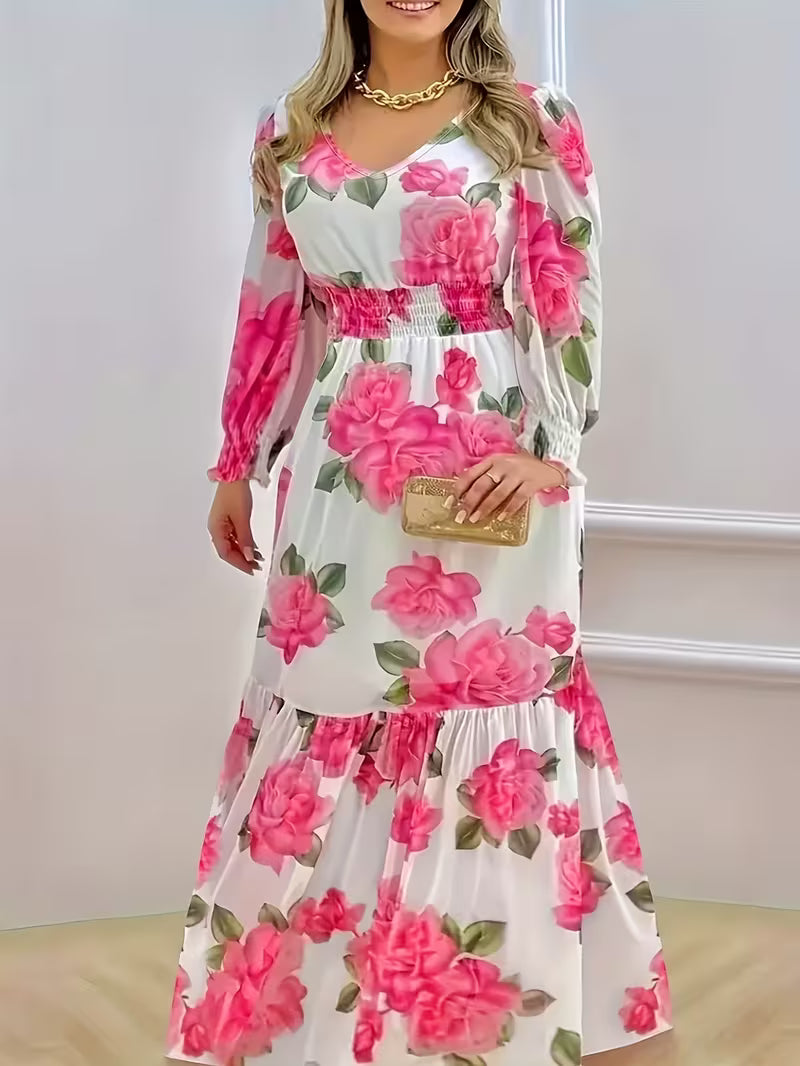 FZ Women's Plus Size V-Neck Floral Print Maxi Dress