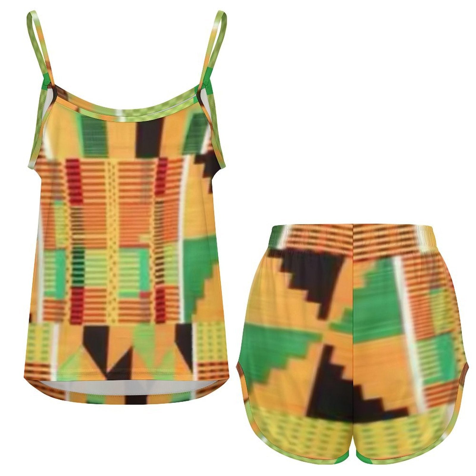 FZ Women's African Print Spaghetti Strap Shorts Pajama Suit